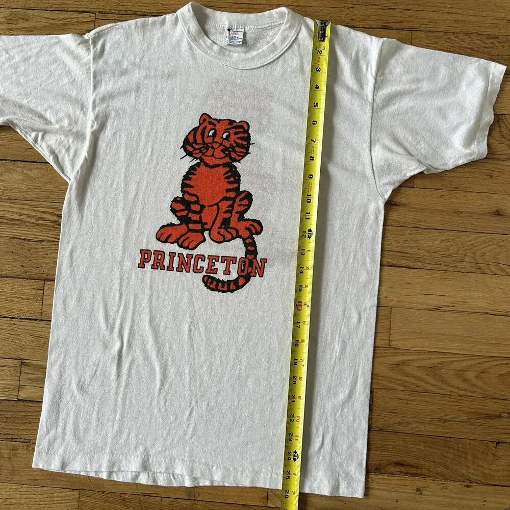 Vintage Champion Princeton Tiger T Shirt USA Front Back Flocked Graphic Large - Picture 5 of 5